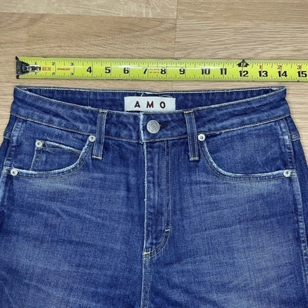 AMO Jeans Size 28 High Rise Stix Crop Rambler Made In USA Distressed Medium Blue - Picture 3 of 8